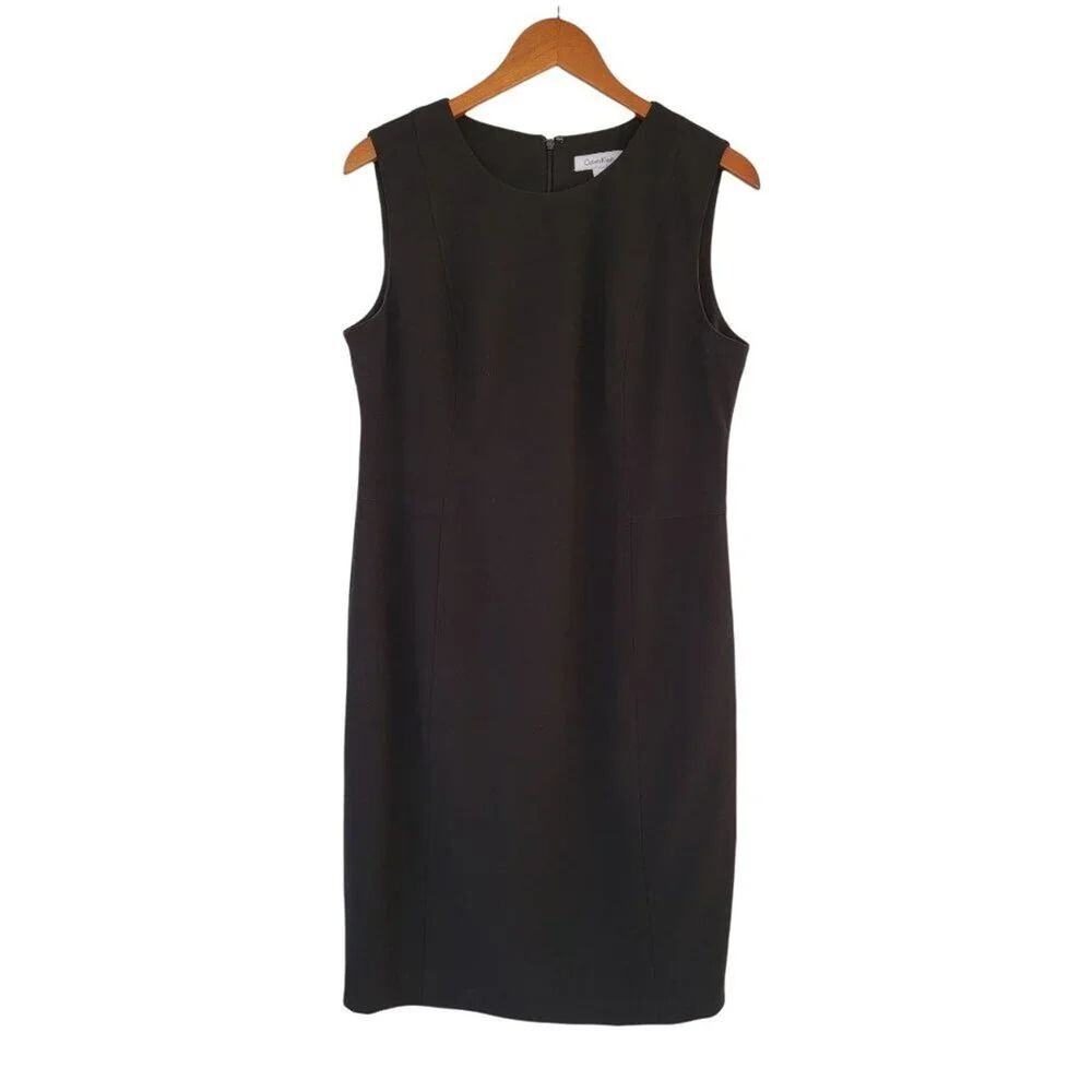 Calvin Klein Sleeveless Seam Sheath Dress Womens Size 12 Black Classic Cocktail